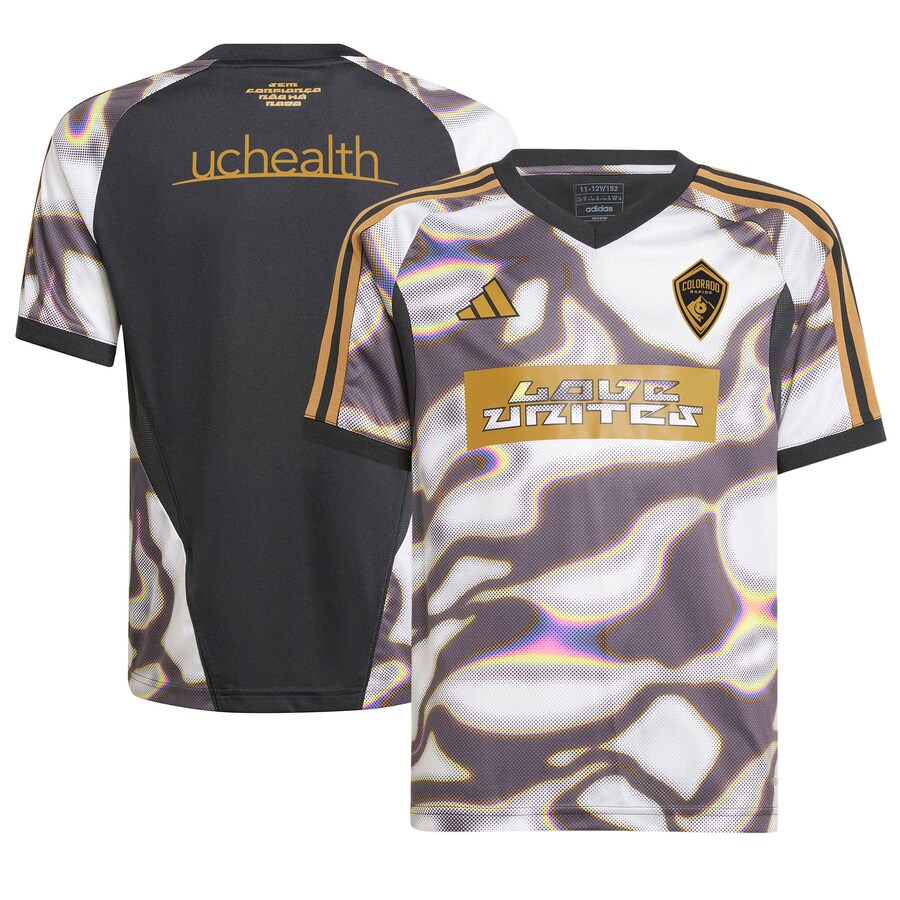 Youth Colorado Rapids adidas Black 2024 Pride Pre-Match Top