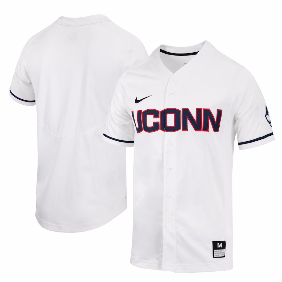 UConn Huskies Nike Replica Full-Button Baseball Jersey - White