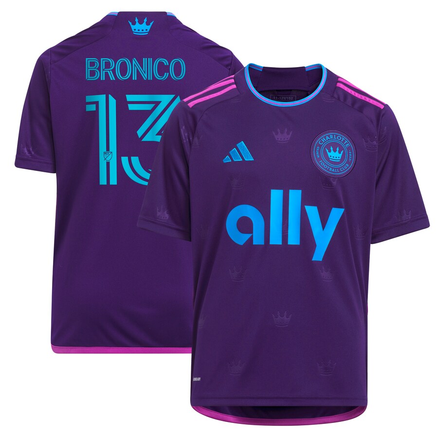Youth Charlotte FC Brandt Bronico adidas Purple 2023 Crown Jewel Kit Replica Jersey