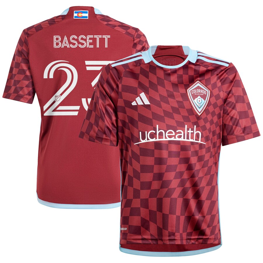 Youth Colorado Rapids Cole Bassett adidas Burgundy 2024 One Flag Kit Replica Player Jersey