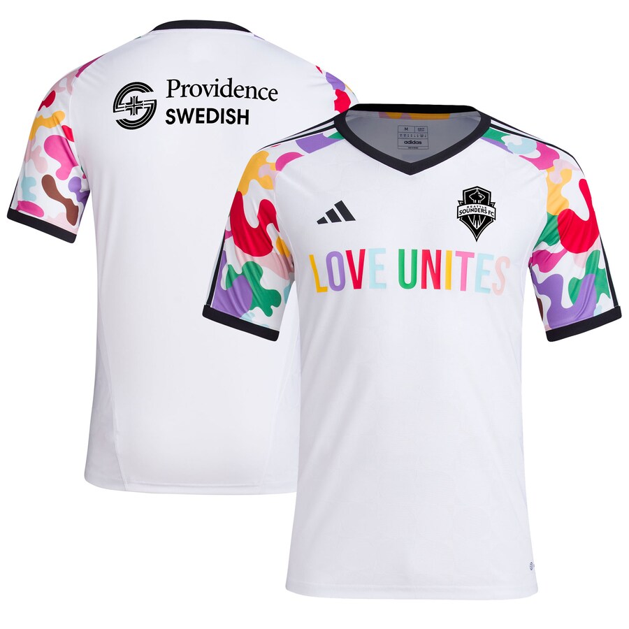 Men's Seattle Sounders FC adidas White 2023 Pride Pre-Match Top