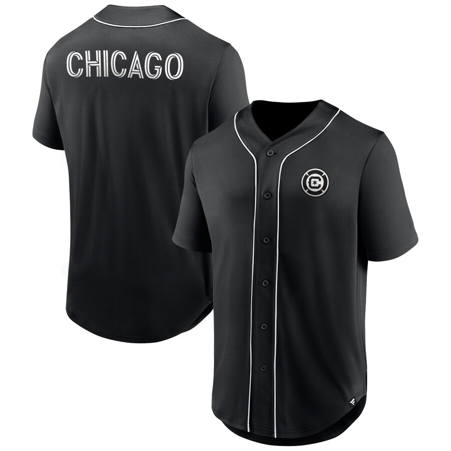 Men's Chicago Fire Fanatics Black Third Period Fashion Baseball Button-Up Jersey