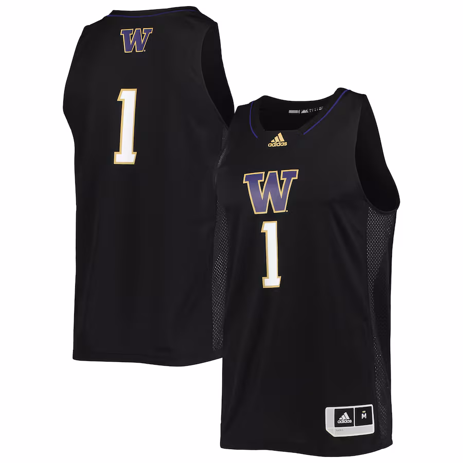 Men's adidas #1 Black Washington Huskies Swingman Basketball Jersey