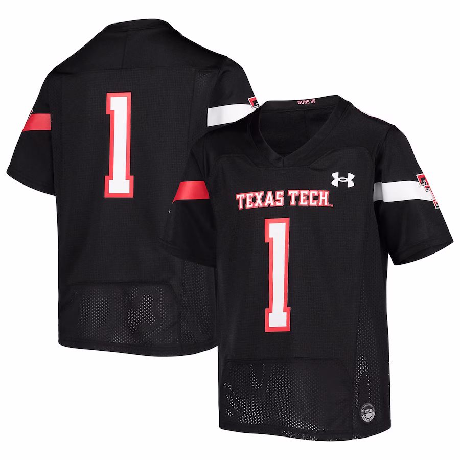 #1 Texas Tech Red Raiders Under Armour Youth Replica Football Jersey - Black