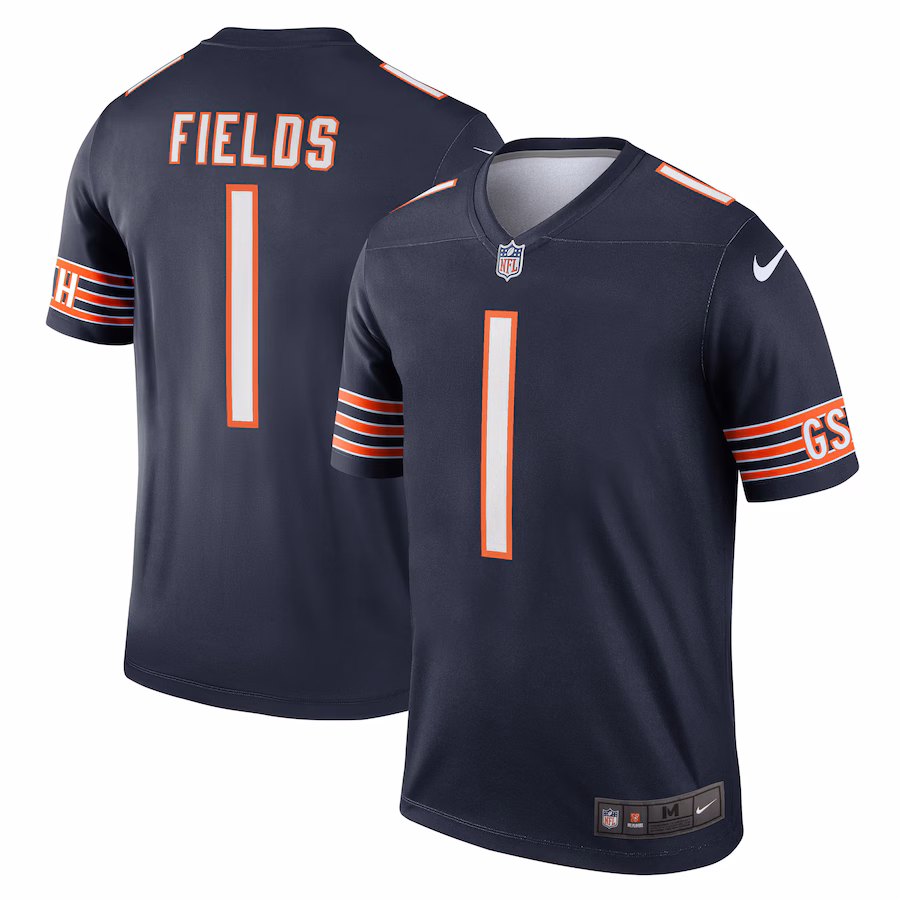 Men's Chicago Bears Justin Fields Nike Navy Team Legend Player Performance Top