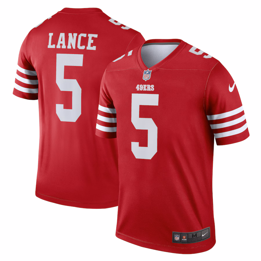 Men's San Francisco 49ers Trey Lance Nike Scarlet Team Legend Player Performance Top