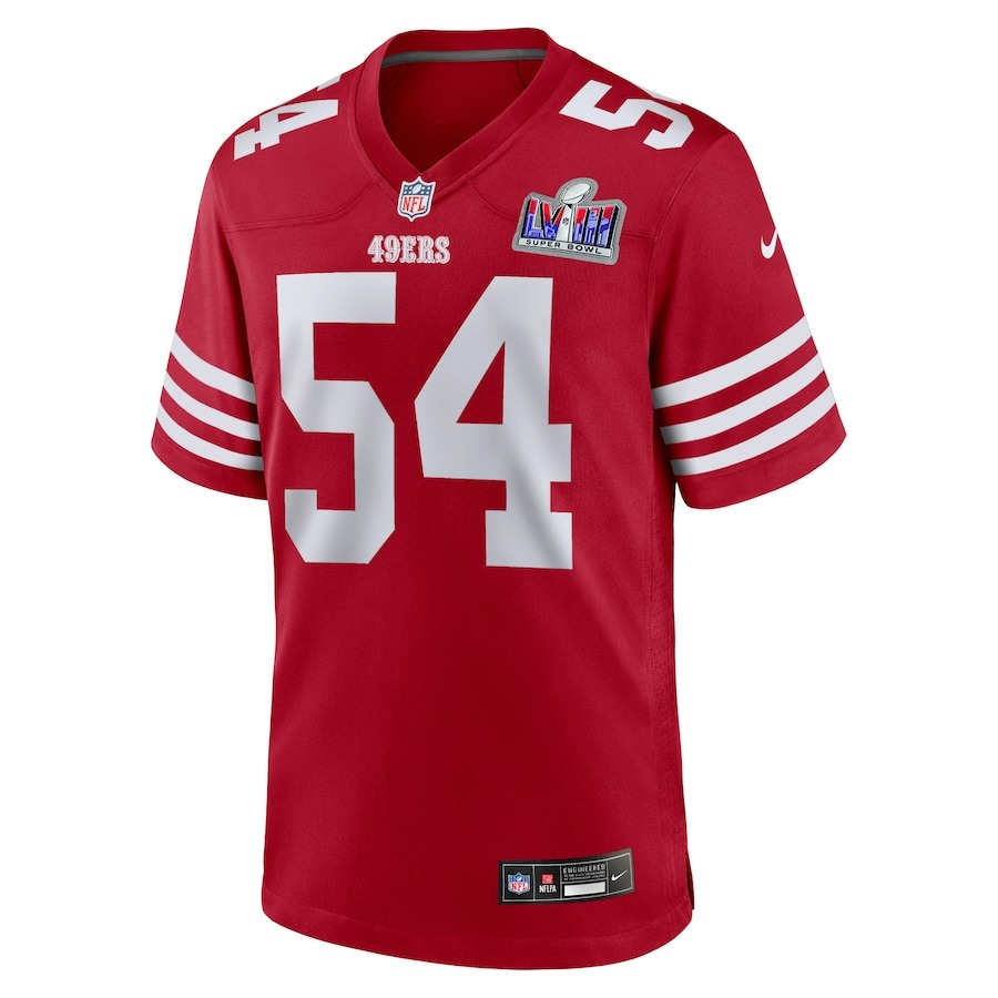 Men's San Francisco 49ers Fred Warner Nike Scarlet Super Bowl LVIII Game Jersey