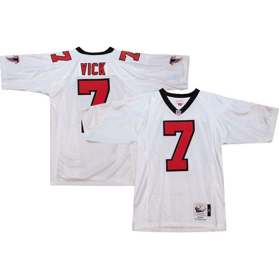 Men's Atlanta Falcons 2001 Michael Vick Mitchell & Ness White Authentic Throwback Retired Player Jersey