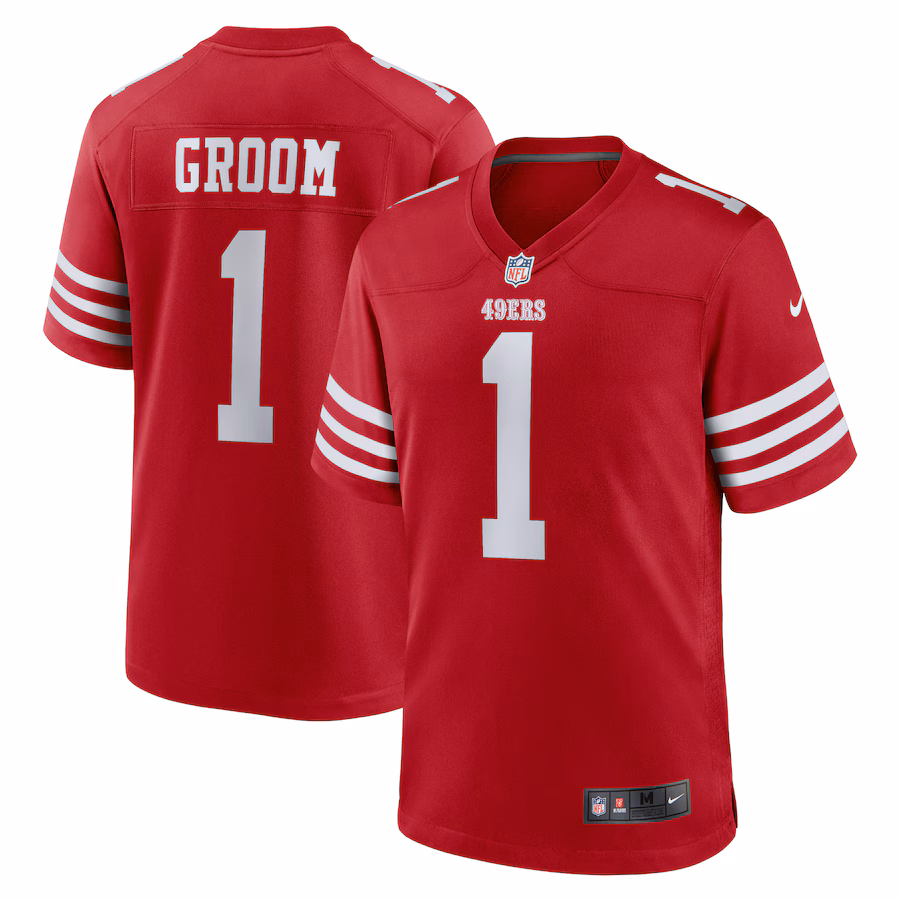 Men's San Francisco 49ers Number 1 Groom Nike Scarlet Game Jersey