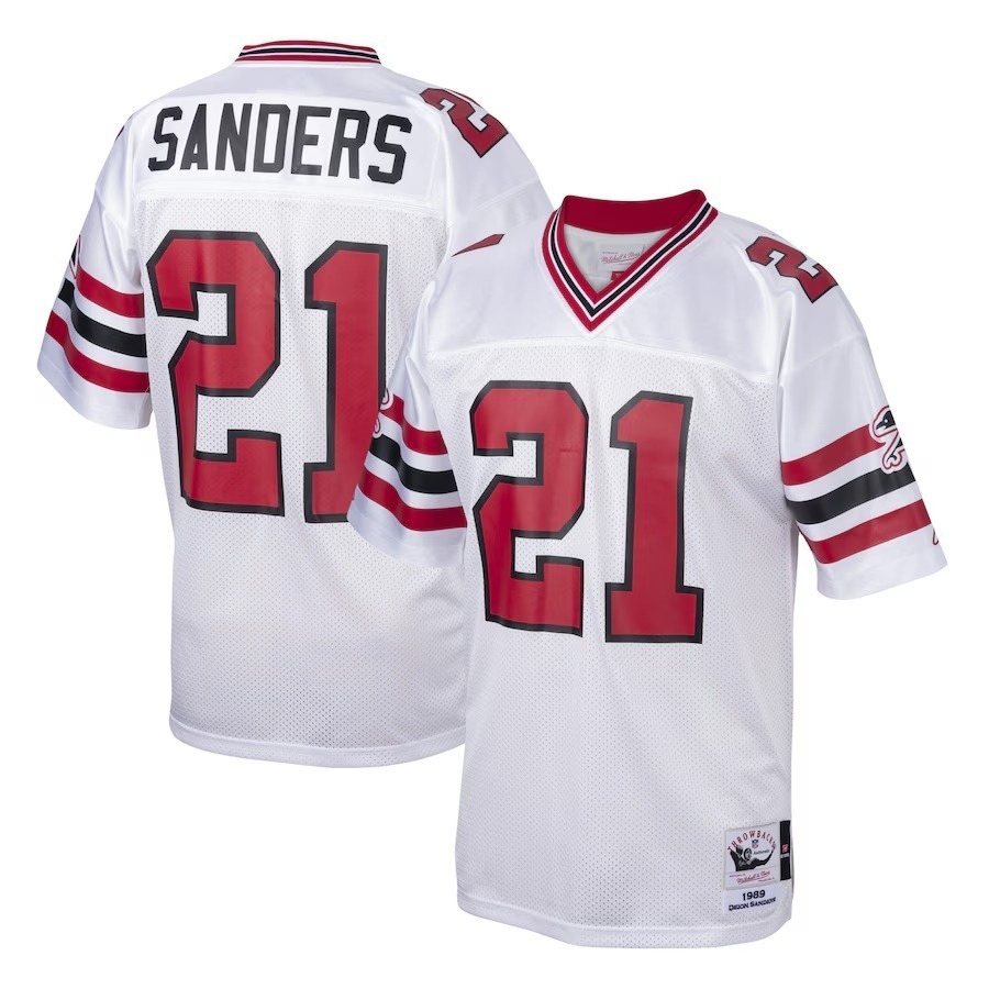 Men's Atlanta Falcons 1989 Deion Sanders Mitchell & Ness White Authentic Throwback Retired Player Jersey