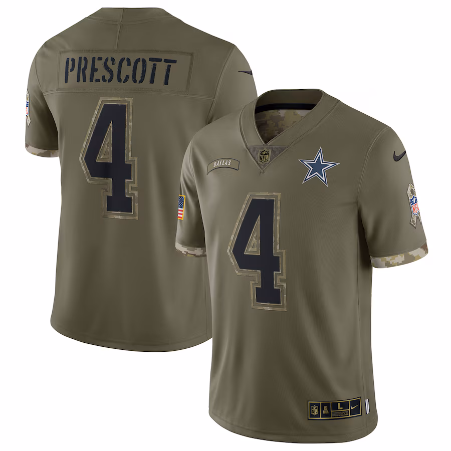 Youth Dallas Cowboys Dak Prescott Nike Olive 2022 Salute To Service Player Limited Jersey