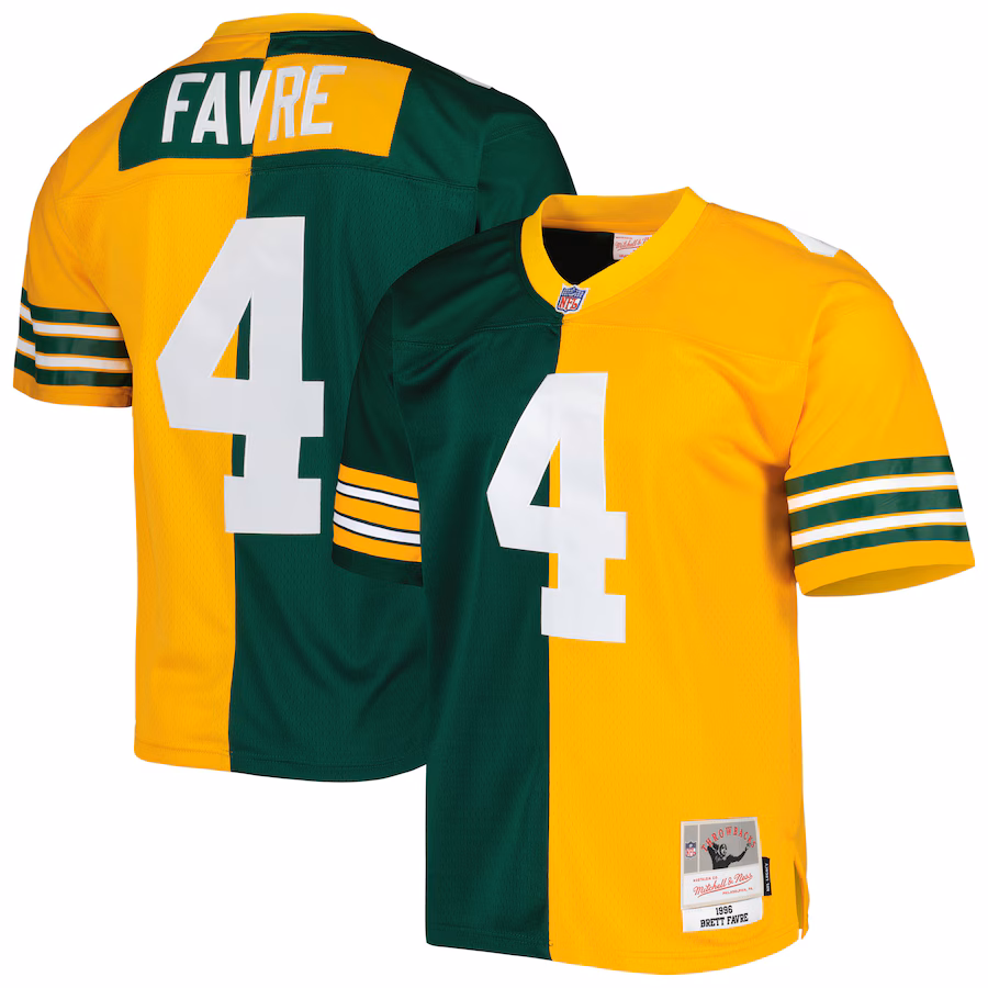 Men's Green Bay Packers Brett Favre Mitchell & Ness Green/Gold 1996 Split Legacy Replica Jersey