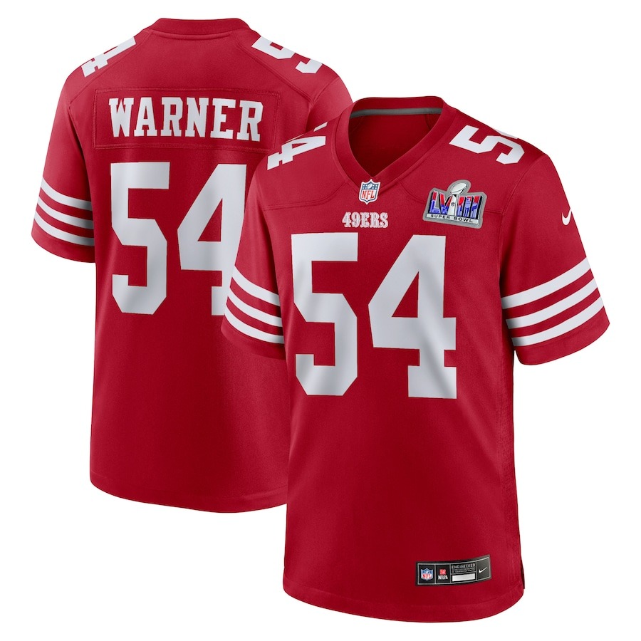 Men's San Francisco 49ers Fred Warner Nike Scarlet Super Bowl LVIII Game Jersey