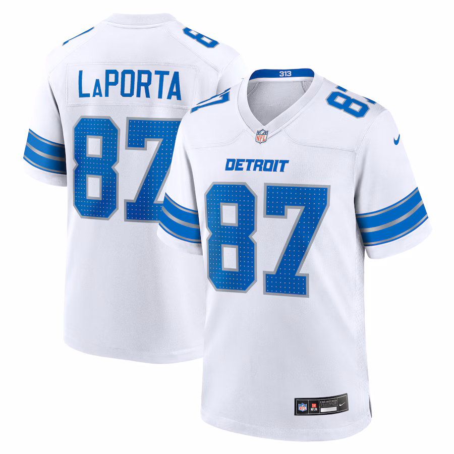 Men's Detroit Lions Sam LaPorta Nike White White Game Jersey