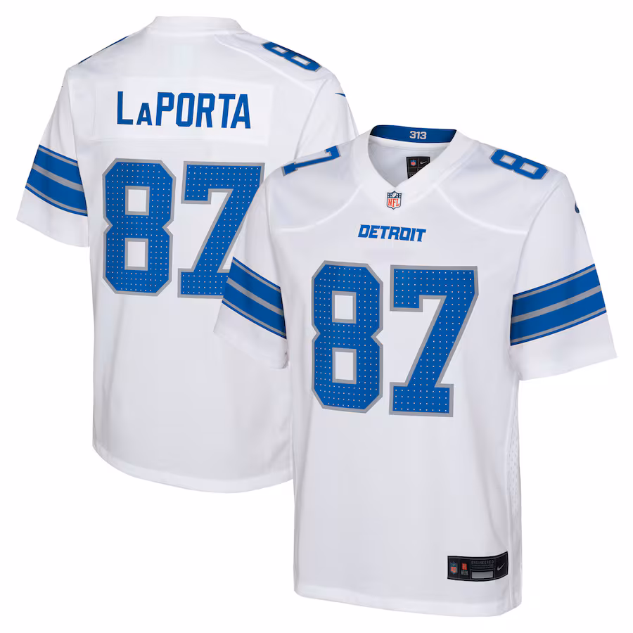 Youth Detroit Lions Sam LaPorta Nike White Player Game Jersey