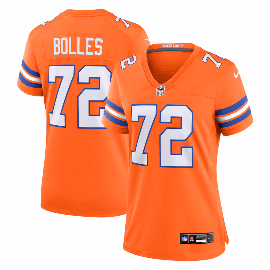 Women's Denver Broncos Garrett Bolles Nike Orange Mile High Collection 1977 Throwback Player Game Jersey