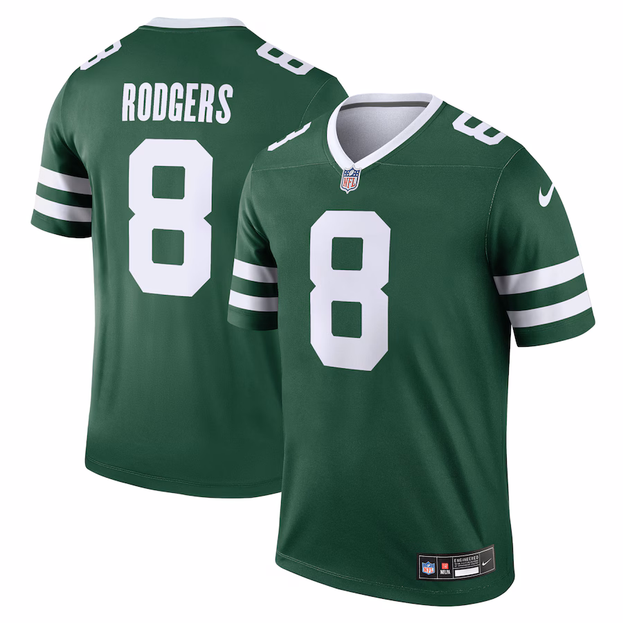 Men's New York Jets Aaron Rodgers Nike Legacy Green Legend Player Performance Top
