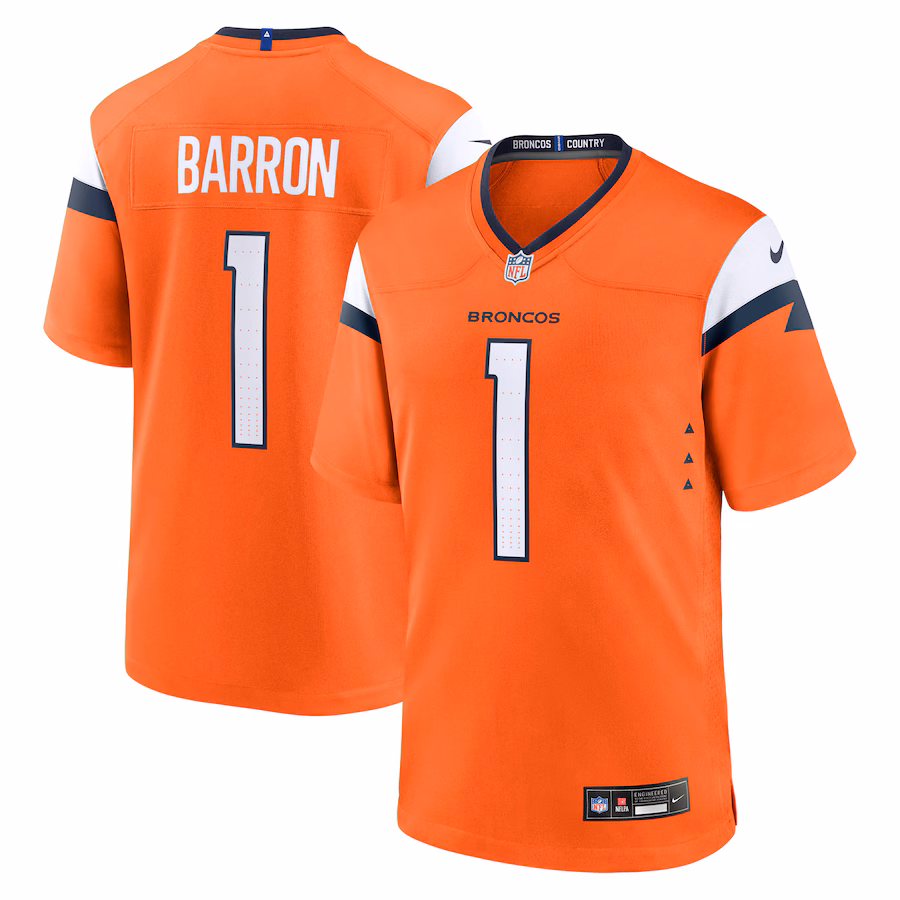 Men's Denver Broncos Jahdae Barron Nike Orange 2025 NFL Draft First Round Pick Game Jersey