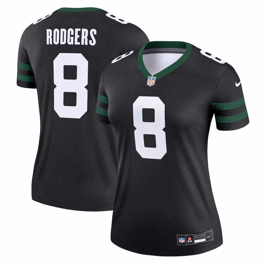 Women's New York Jets Aaron Rodgers Nike Legacy Black Alternate Legend Player Performance Top