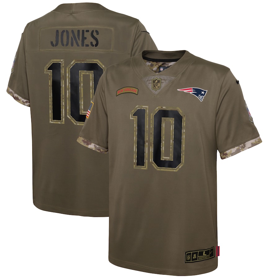 Youth New England Patriots Mac Jones Nike Olive Salute To Service Player Limited Jersey