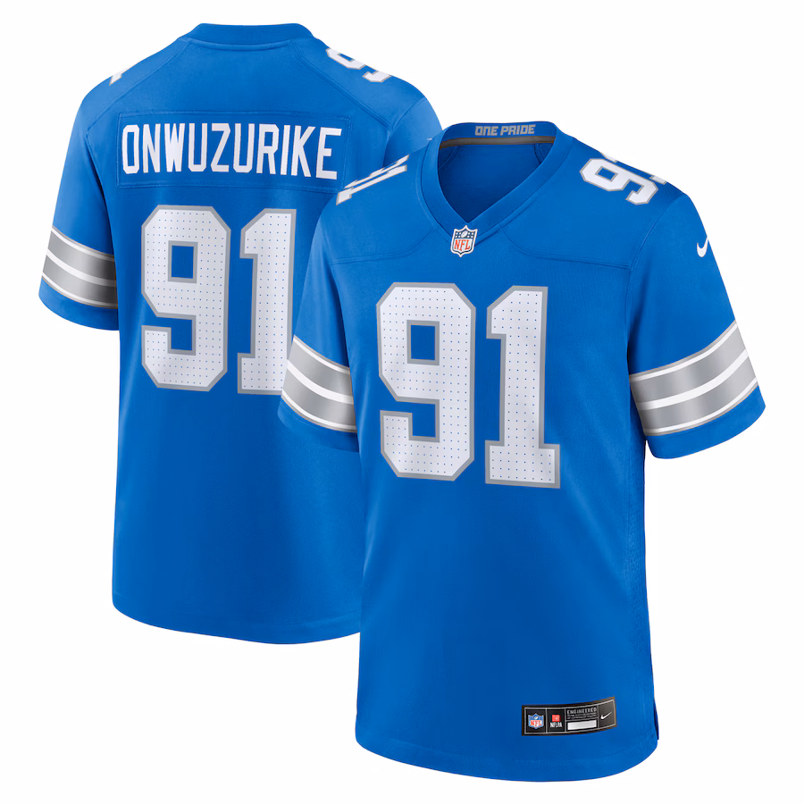 Men's Detroit Lions Levi Onwuzurike Nike Blue Team Game Jersey