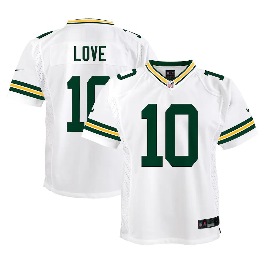Youth Green Bay Packers Jordan Love Nike White Player Game Jersey
