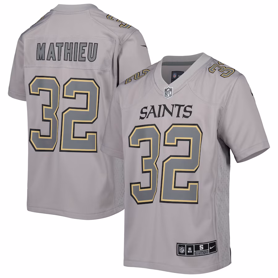 Youth New Orleans Saints Tyrann Mathieu Nike Gray Atmosphere Game Jersey