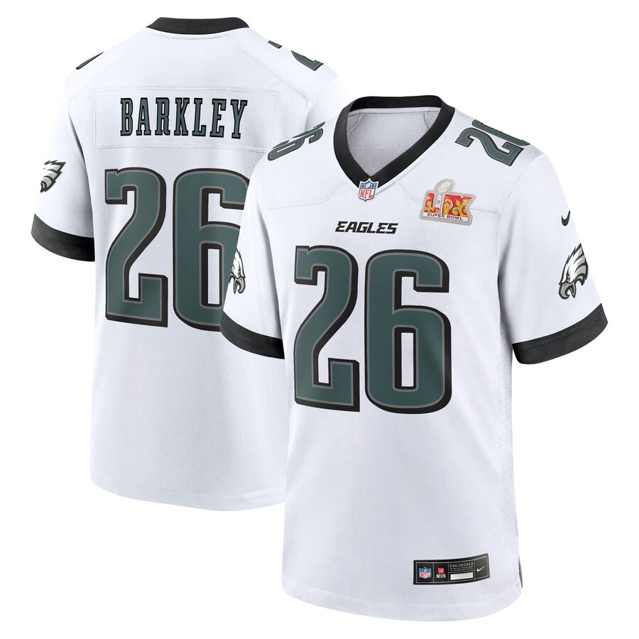 Men's Philadelphia Eagles Saquon Barkley Nike White Super Bowl LIX Game Player Jersey