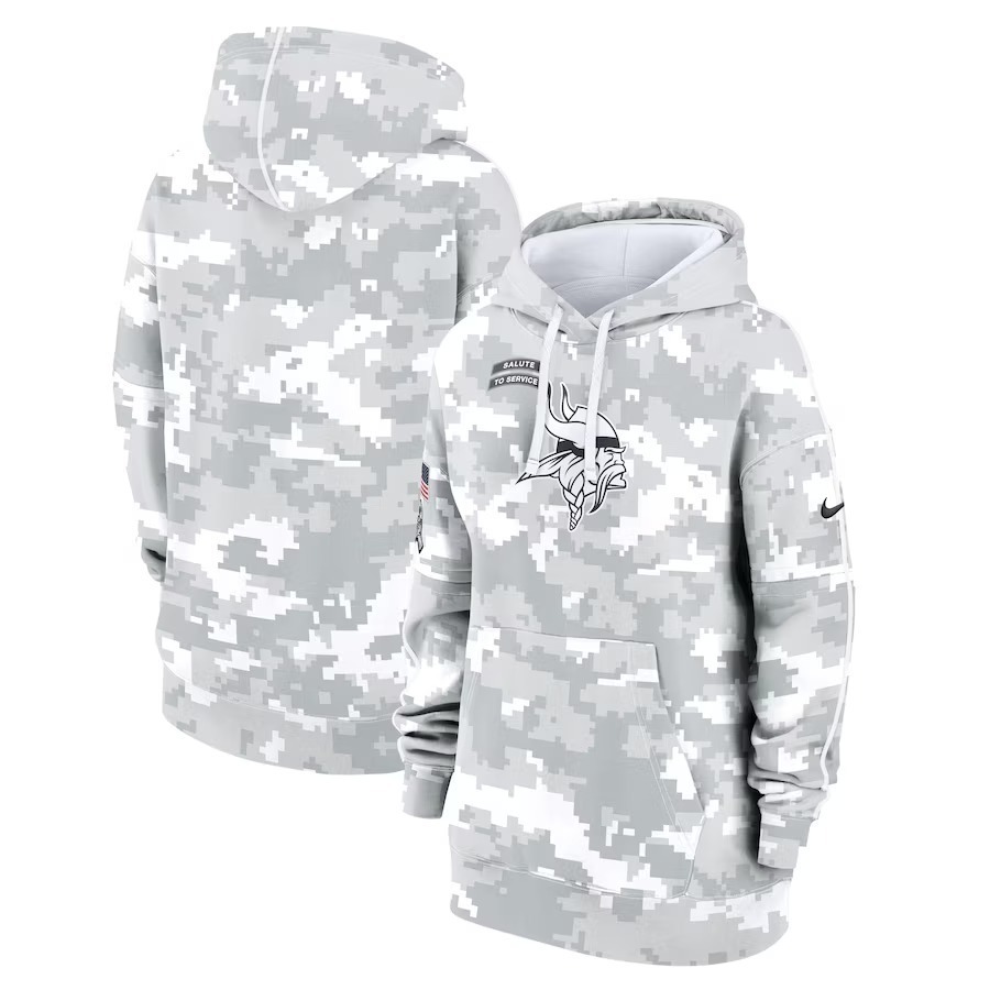 Men's Minnesota Vikings Nike Arctic Camo 2024 Salute to Service Club Fleece Pullover Hoodie