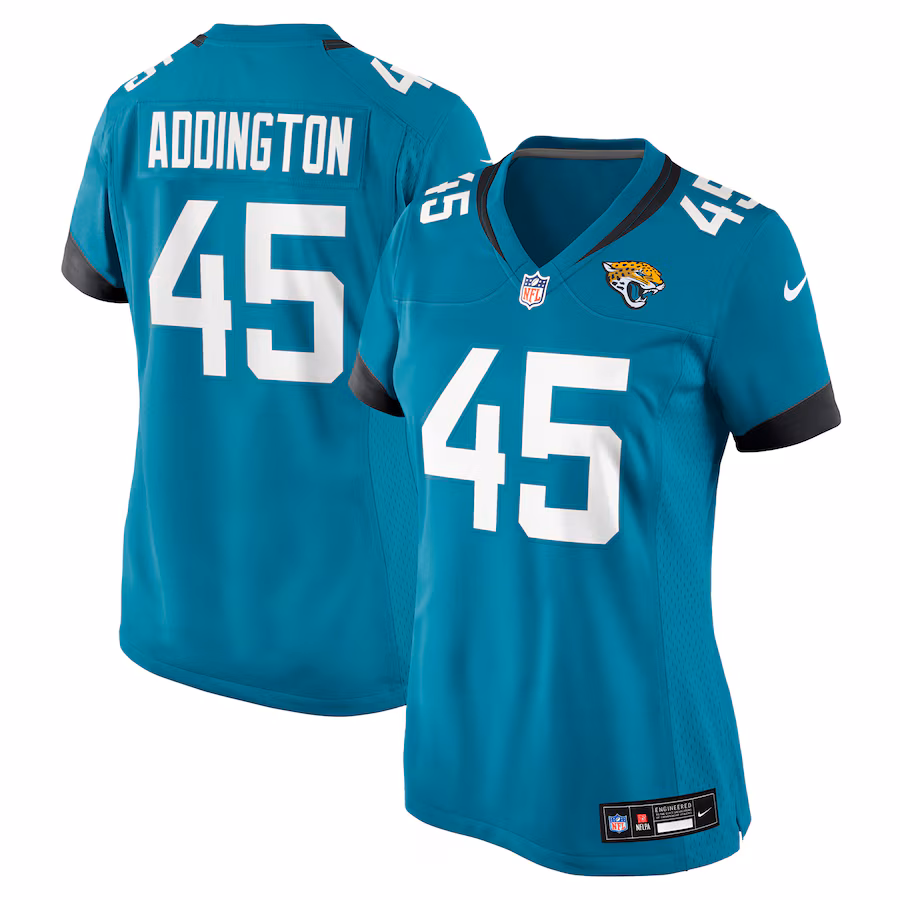 Women's Jacksonville Jaguars Tucker Addington Nike Teal Team Game Jersey