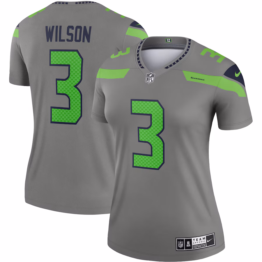 Women's Seattle Seahawks Russell Wilson Nike Gray Inverted Legend Player Performance Top