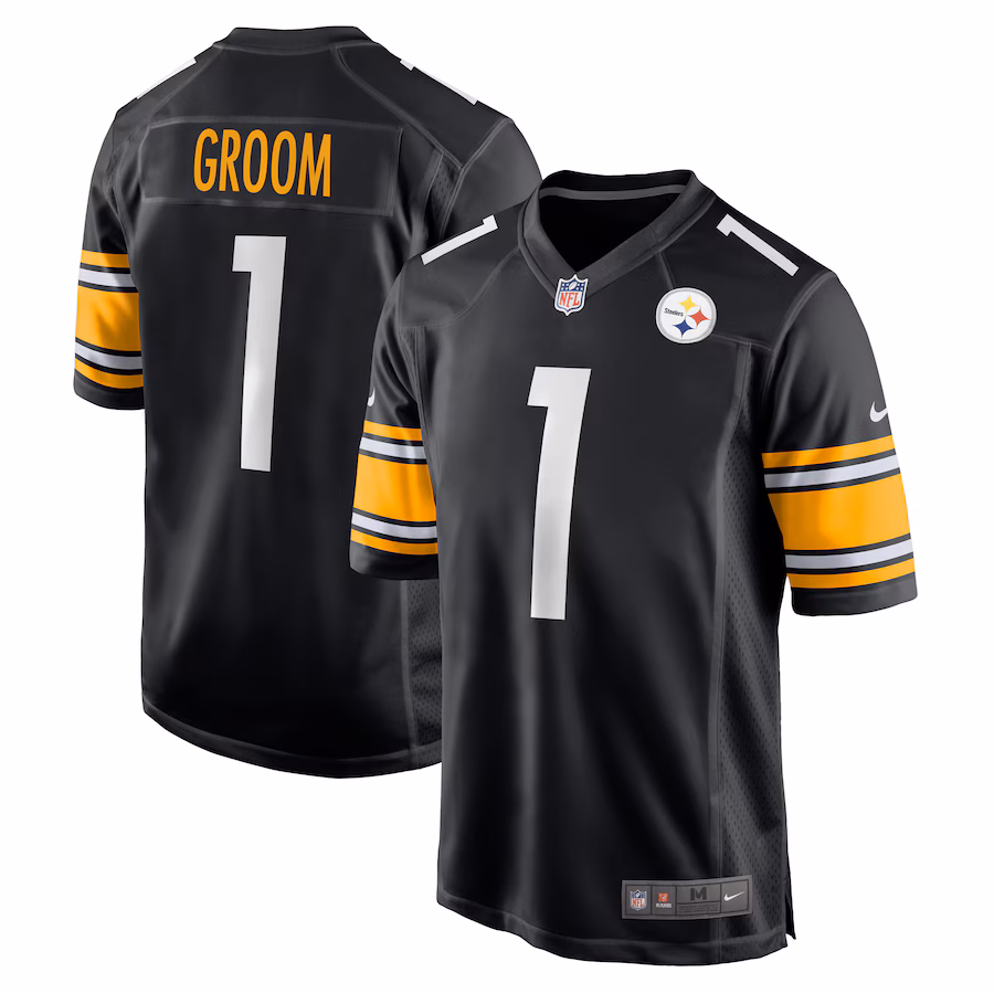 Men's Pittsburgh Steelers Number 1 Groom Nike Black Game Jersey