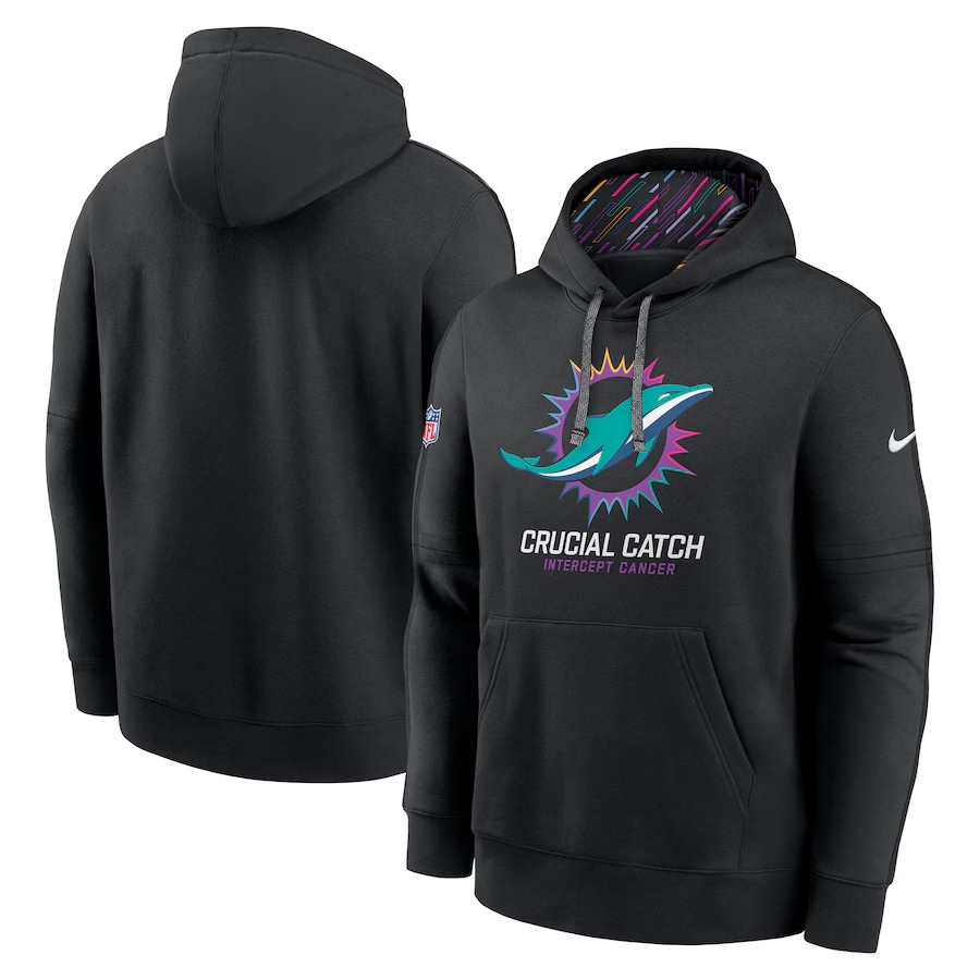 Men's Miami Dolphins Nike Black 2024 NFL Crucial Catch Club Pullover Hoodie