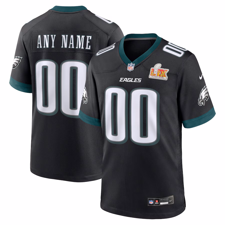 Men's Philadelphia Eagles  Nike Black Super Bowl LIX Custom Alternate Game Jersey