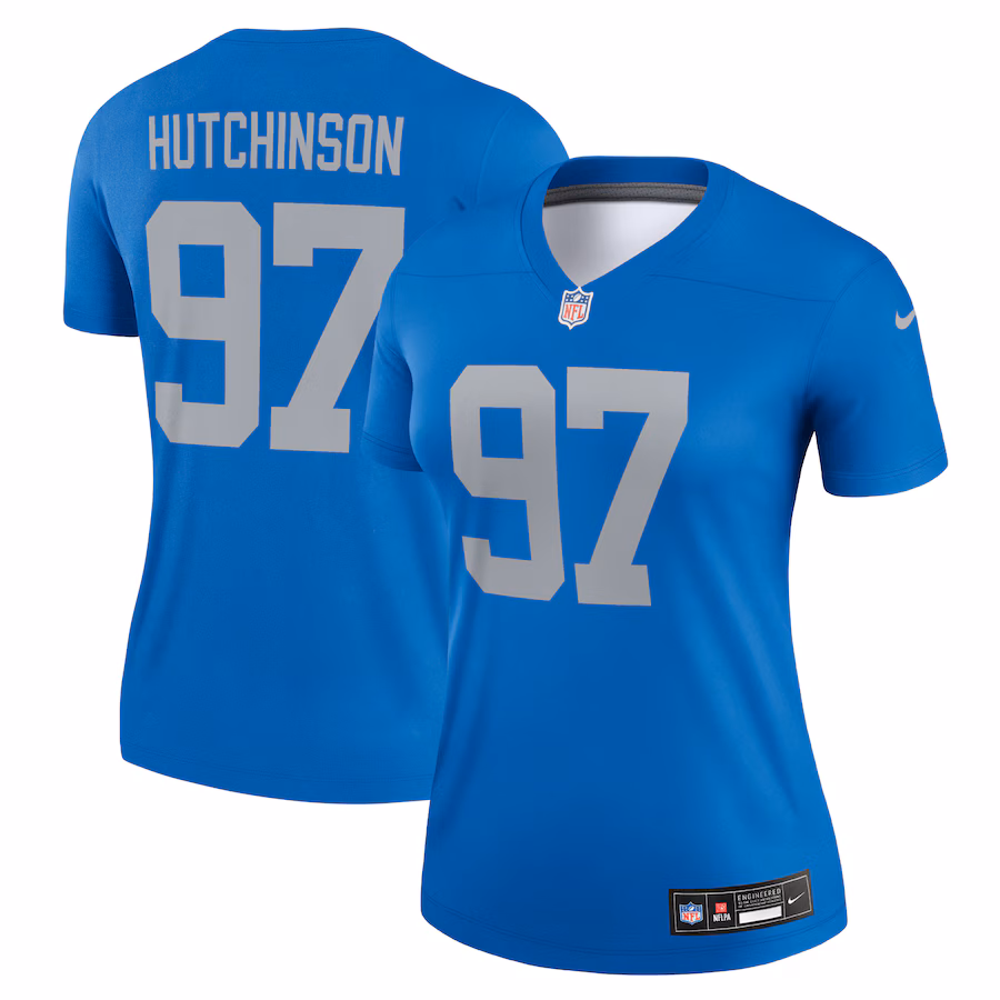 Women's Detroit Lions Aidan Hutchinson Nike Blue Alternate Legend Player Performance Top