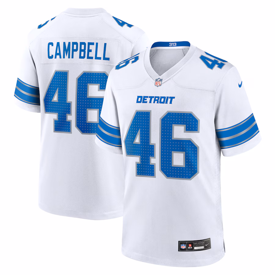Men's Detroit Lions Jack Campbell Nike White White Game Jersey