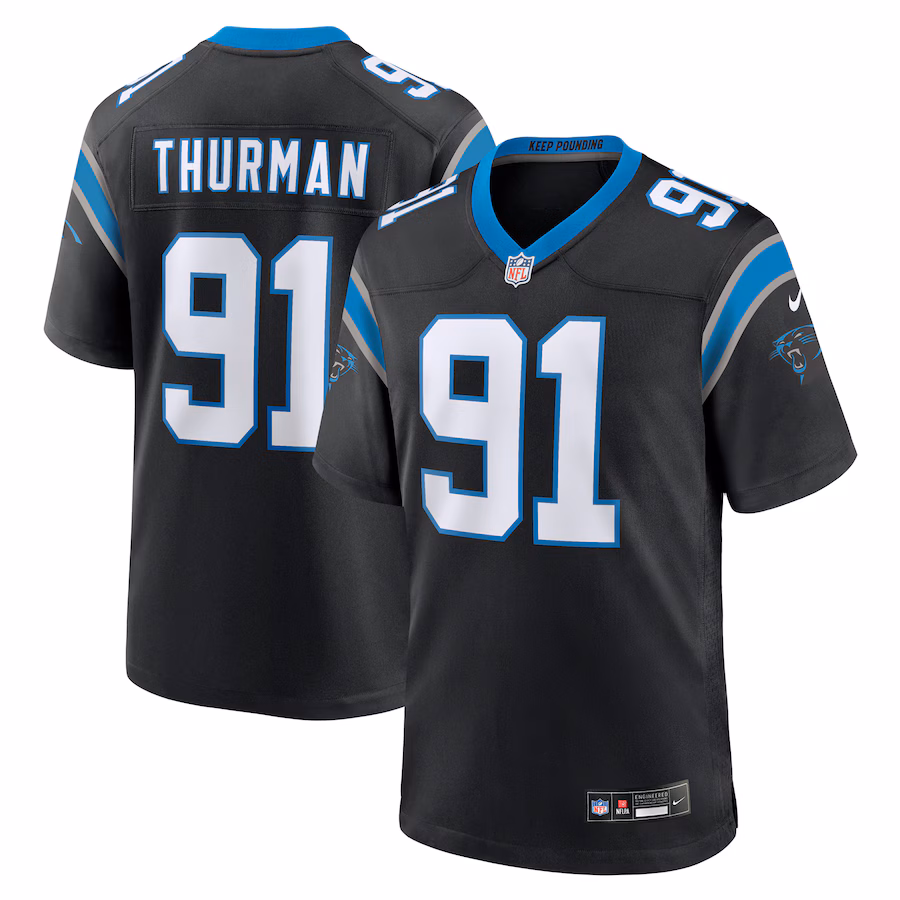 Men's Carolina Panthers Nick Thurman Nike Black Team Game Jersey