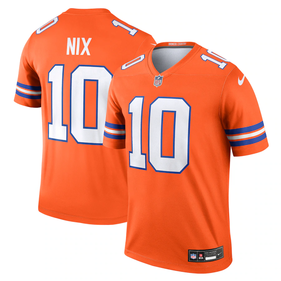 Men's Denver Broncos Bo Nix Nike Orange Alternate Legend Player Performance Top