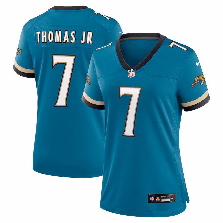 Women's Jacksonville Jaguars Brian Thomas Jr. Nike Teal Prowler Throwback Game Jersey