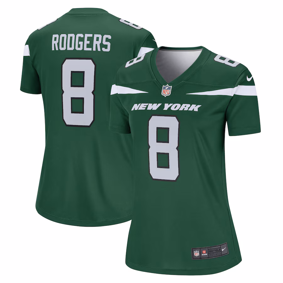 Women's New York Jets Aaron Rodgers Nike Gotham Green Team Legend Player Performance Top