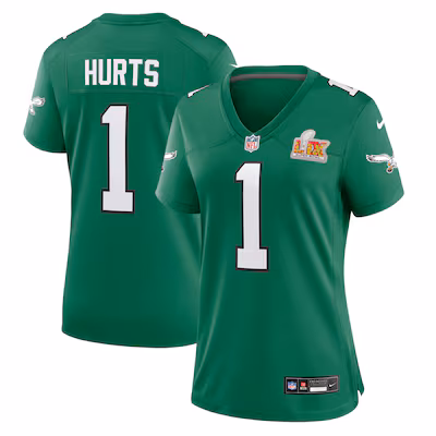 Women's Philadelphia Eagles Jalen Hurts Nike Kelly Green Super Bowl LIX 2nd Alternate Game Jersey