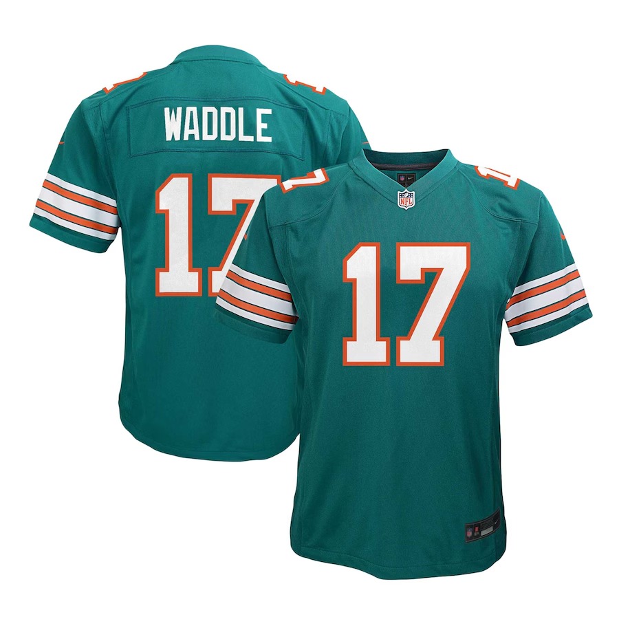 Youth Miami Dolphins Jaylen Waddle Nike Aqua Alternate Player Game Jersey