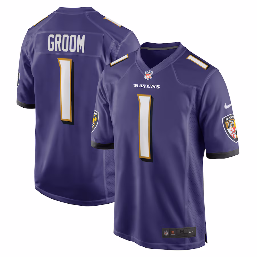 Men's Baltimore Ravens Number 1 Groom Nike Purple Game Jersey
