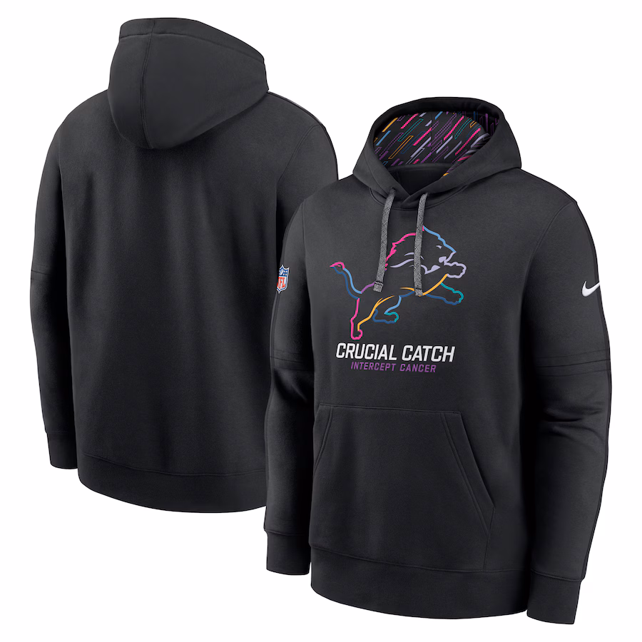 Men's Detroit Lions Nike Black 2024 NFL Crucial Catch Club Pullover Hoodie