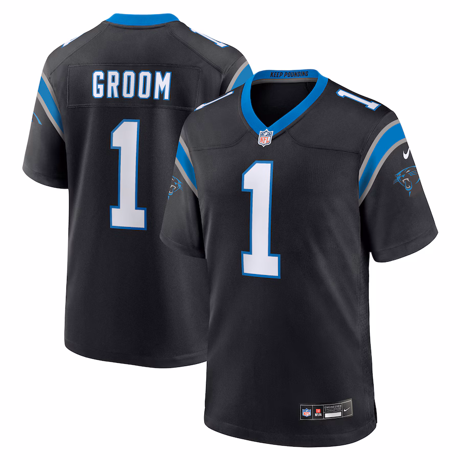 Men's Carolina Panthers Number 1 Groom Nike Black Game Jersey