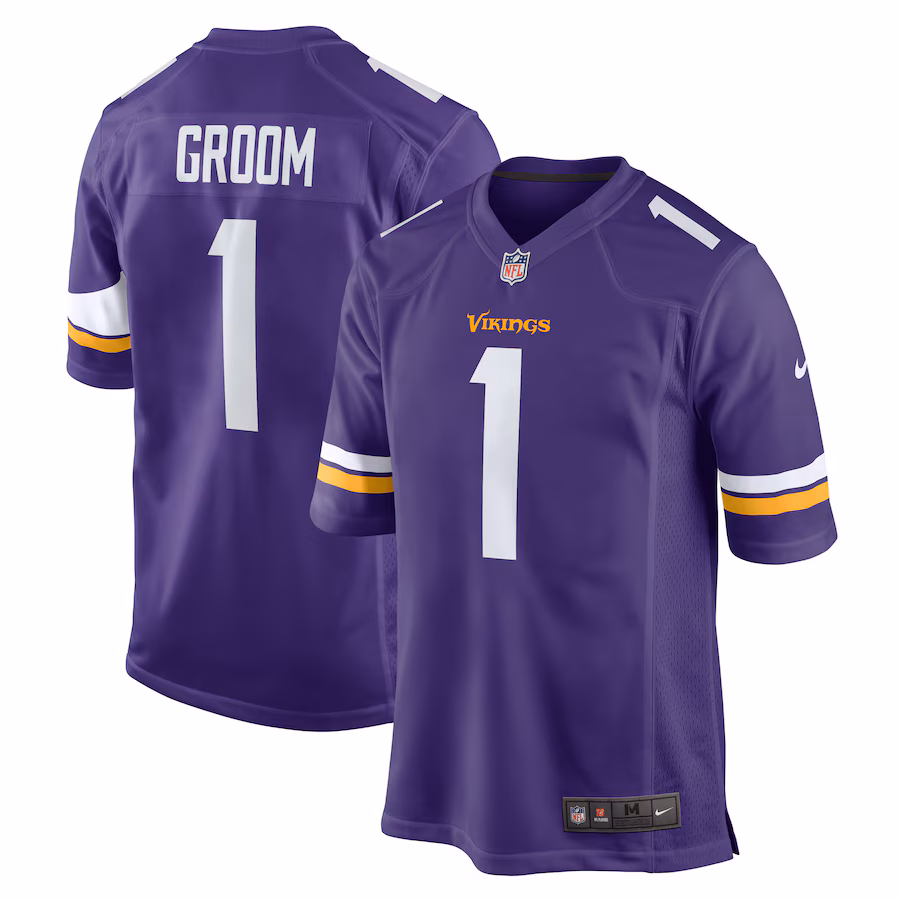 Men's Minnesota Vikings Number 1 Groom Nike Purple Game Jersey