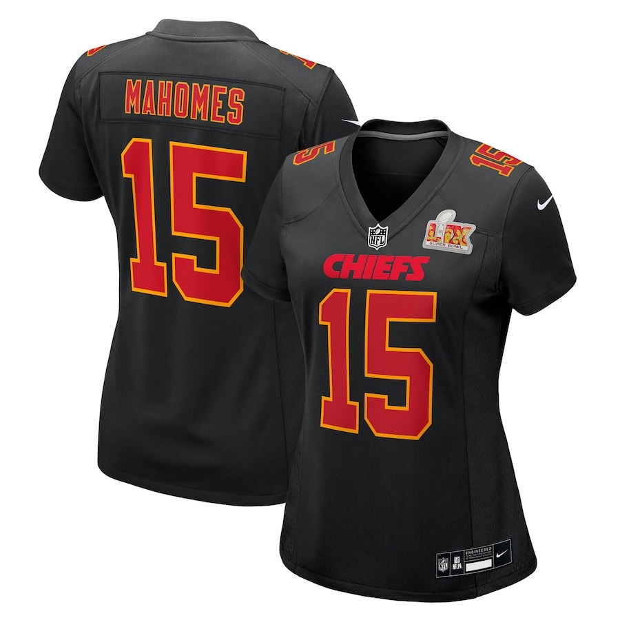 Women's Kansas City Chiefs Patrick Mahomes Nike Carbon Black Super Bowl LIX Fashion Game Jersey