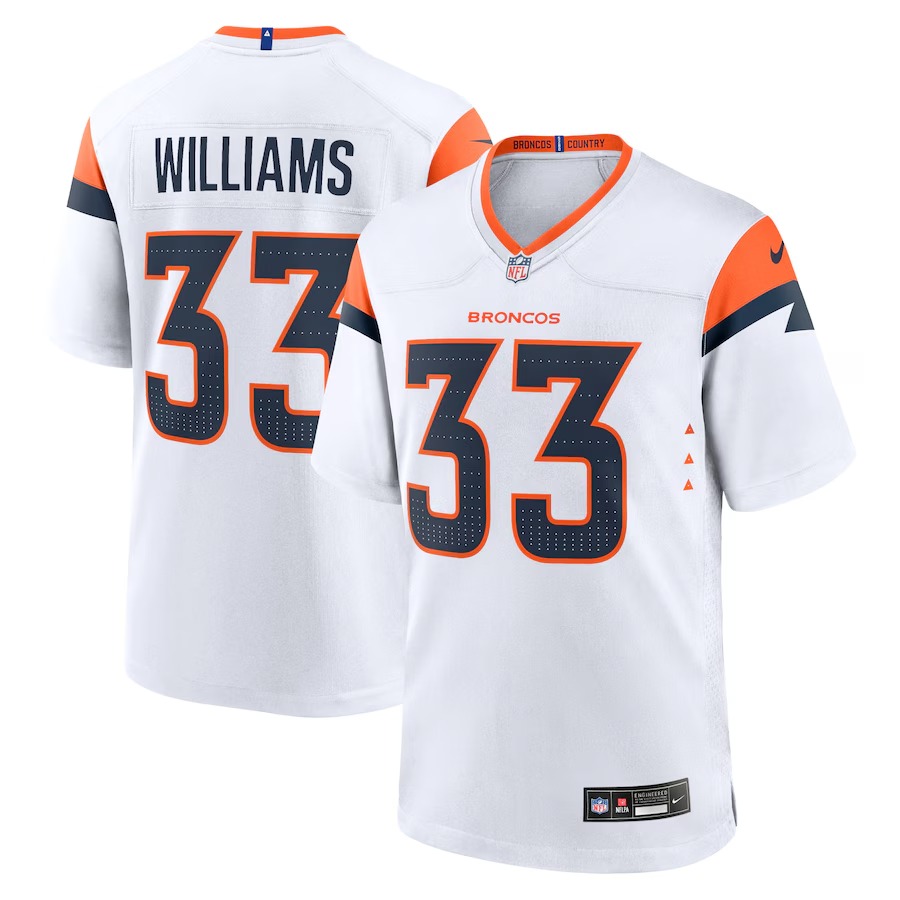 Men's Denver Broncos Javonte Williams Nike White Mile High Collection Game Jersey