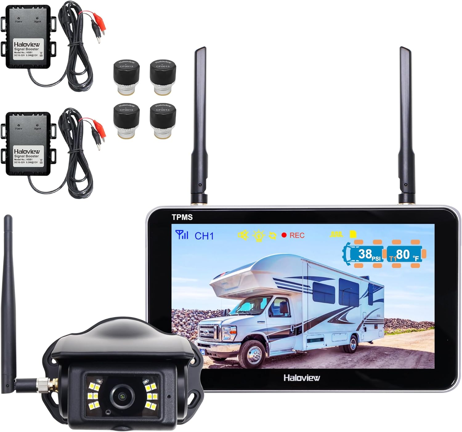 Haloview BT7 TPMS with 4 Sensors & 1080P Backup Camera Monitor