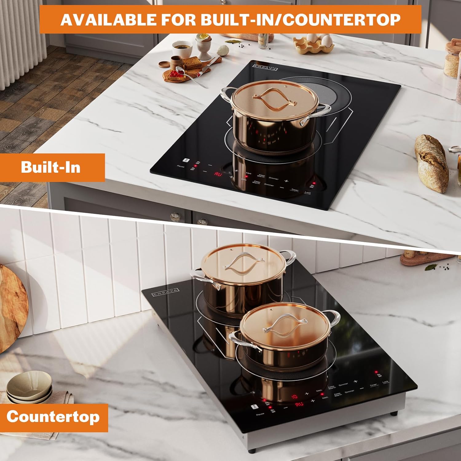 Empava Dual Induction Cooktop, 2 Burner, Glass Top, Plug-in